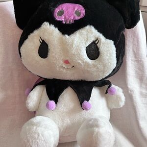 Cute Black and White Plush Toy Backpack with Lilac and Pink Accents